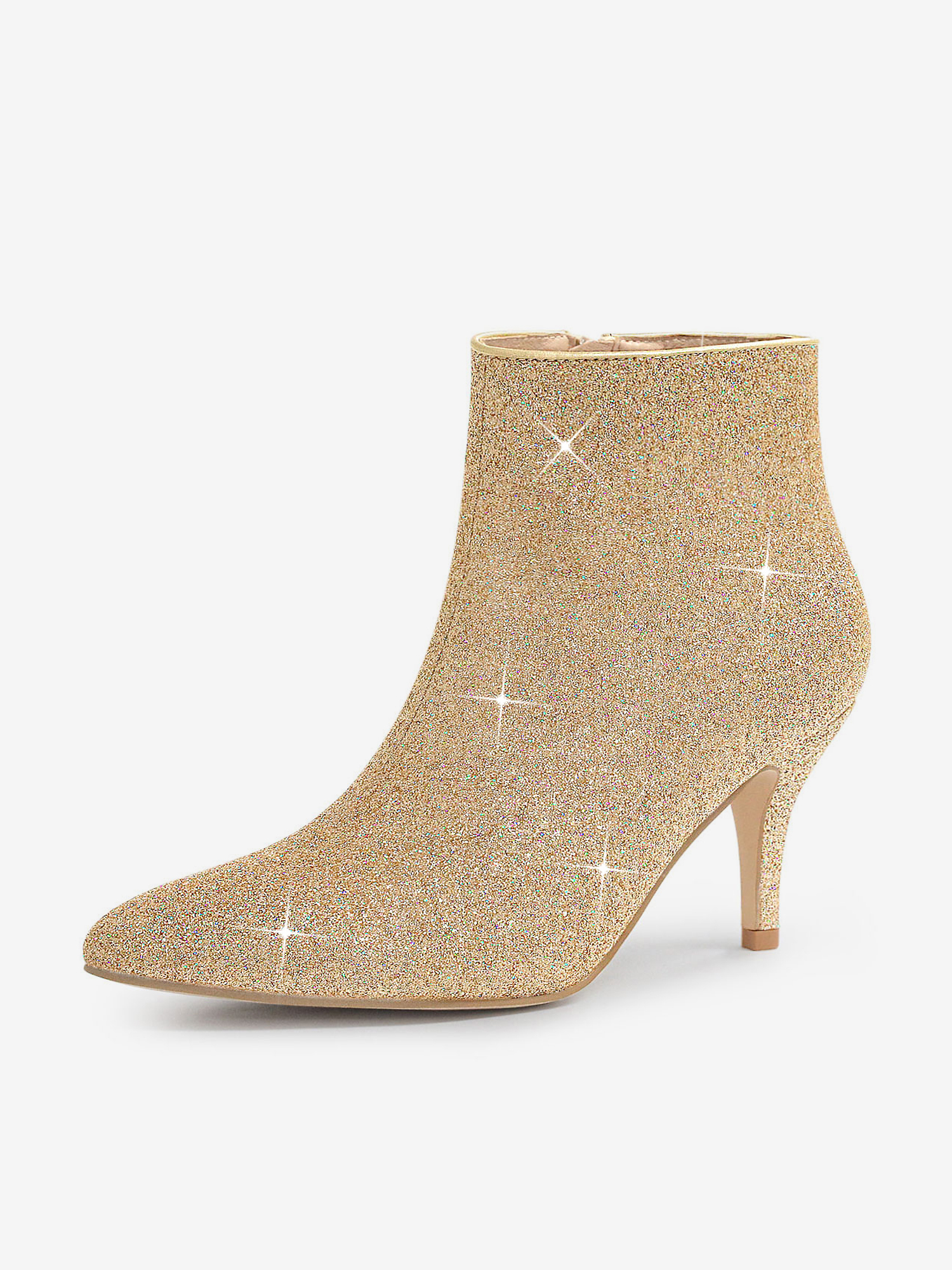 Glitter Pointed Toe Kitten Heel Zipper Ankle Boots Gold/5.5 - Allegra K catalog