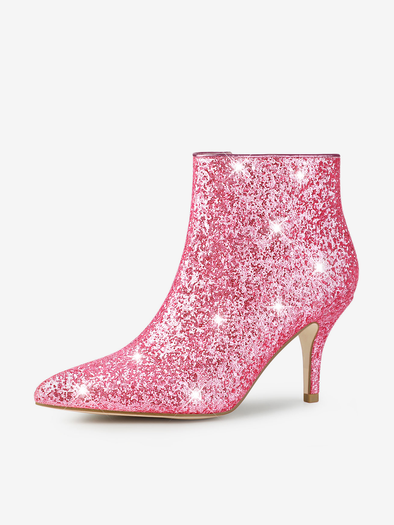 Glitter Pointed Toe Kitten Heel Zipper Ankle Boots Pink/5.5 - Allegra K catalog