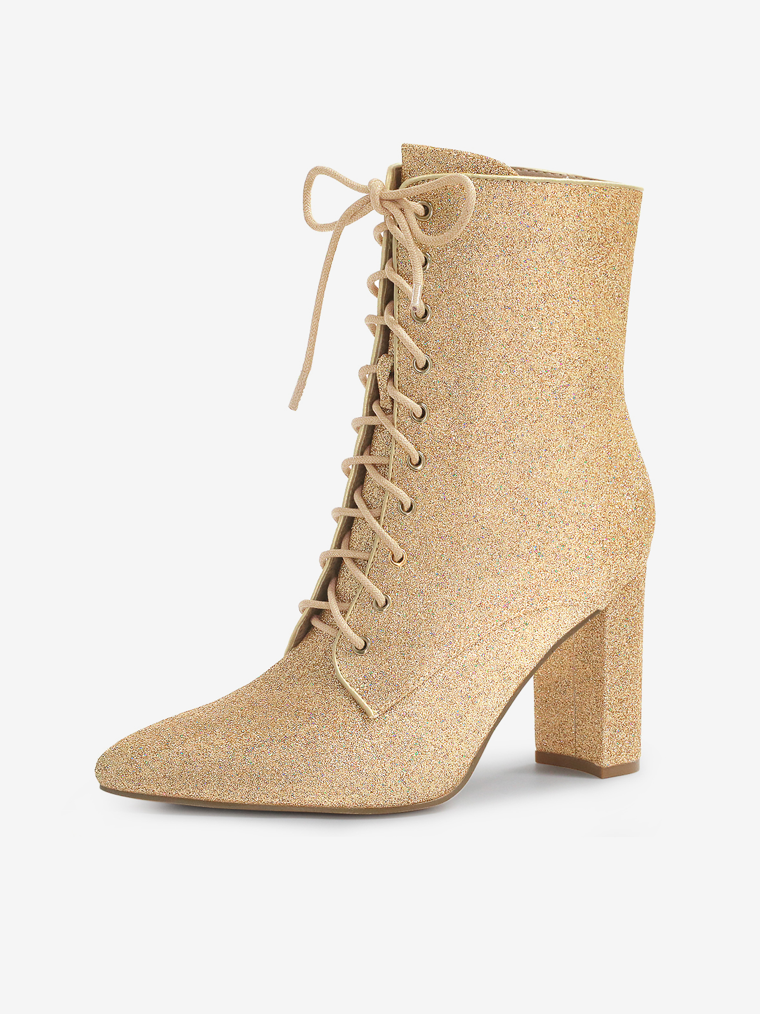 Glitter Pointed Toe Block Heel Halloween Ankle Boots Gold/6 - Allegra K catalog