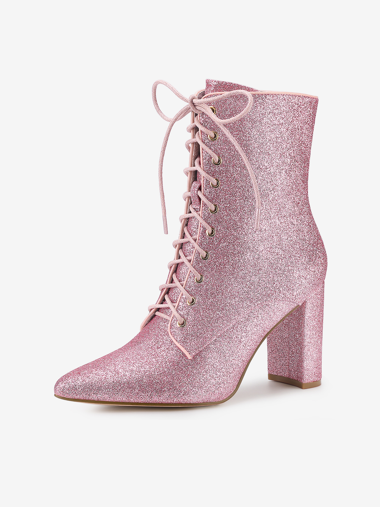 Glitter Pointed Toe Block Heel Halloween Ankle Boots Pink/6 - Allegra K catalog