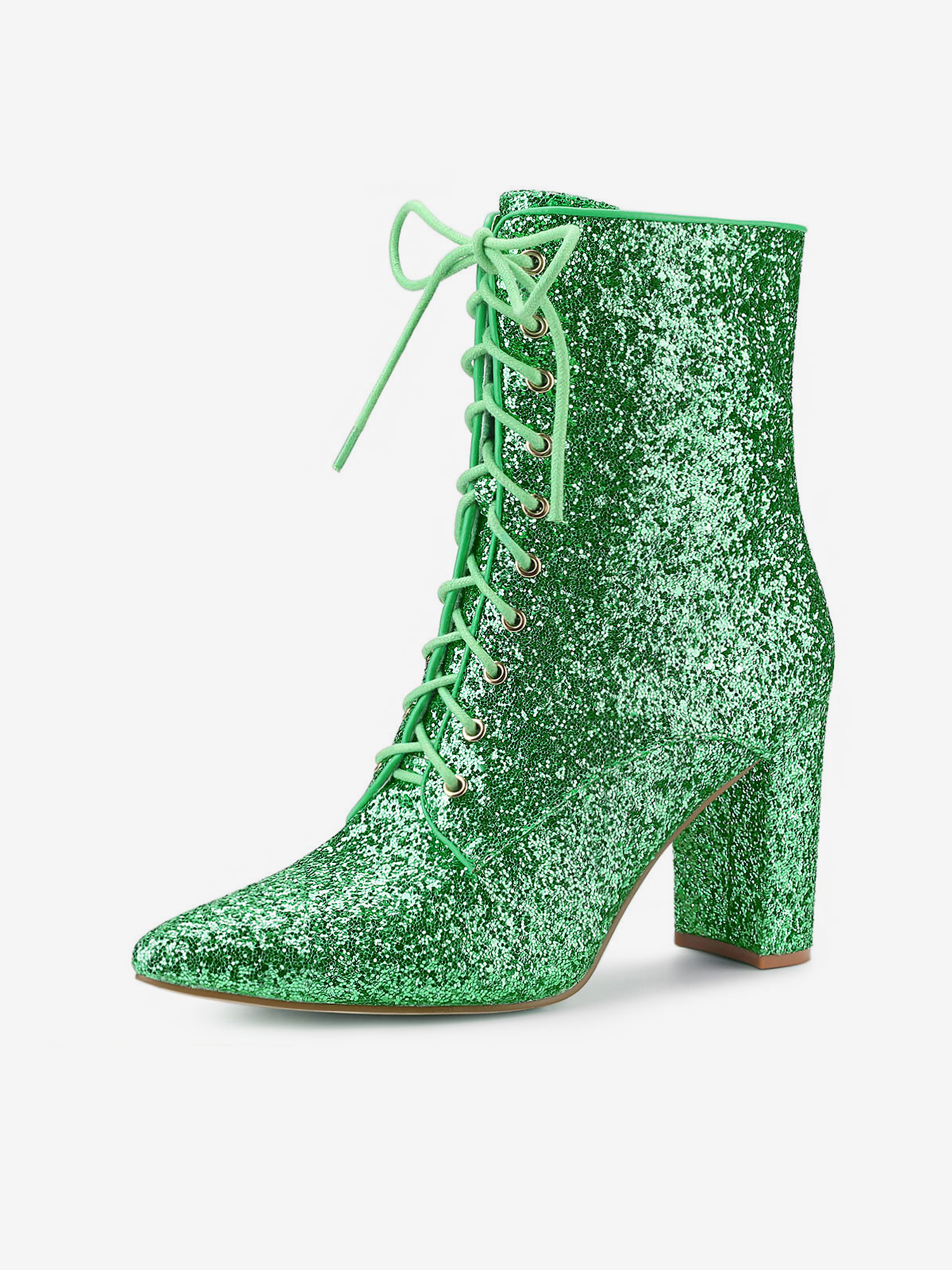 Glitter Pointed Toe Block Heel Halloween Ankle Boots Green/10 - Allegra K catalog