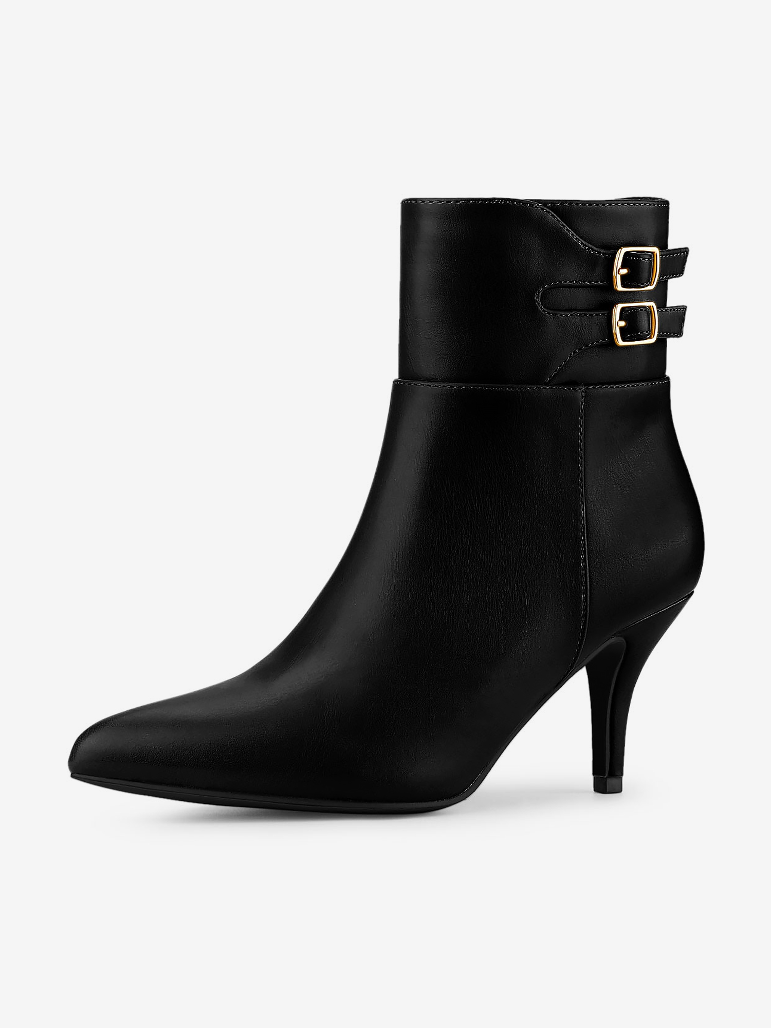 Pointed Toe Buckle Stiletto Heel Ankle Boots Black/5.5 - Allegra K catalog