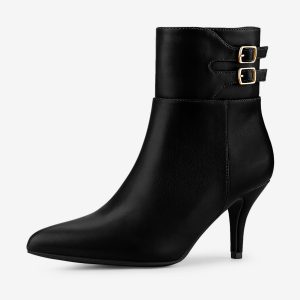 Pointed Toe Buckle Stiletto Heel Ankle Boots Black/7 - Allegra K catalog