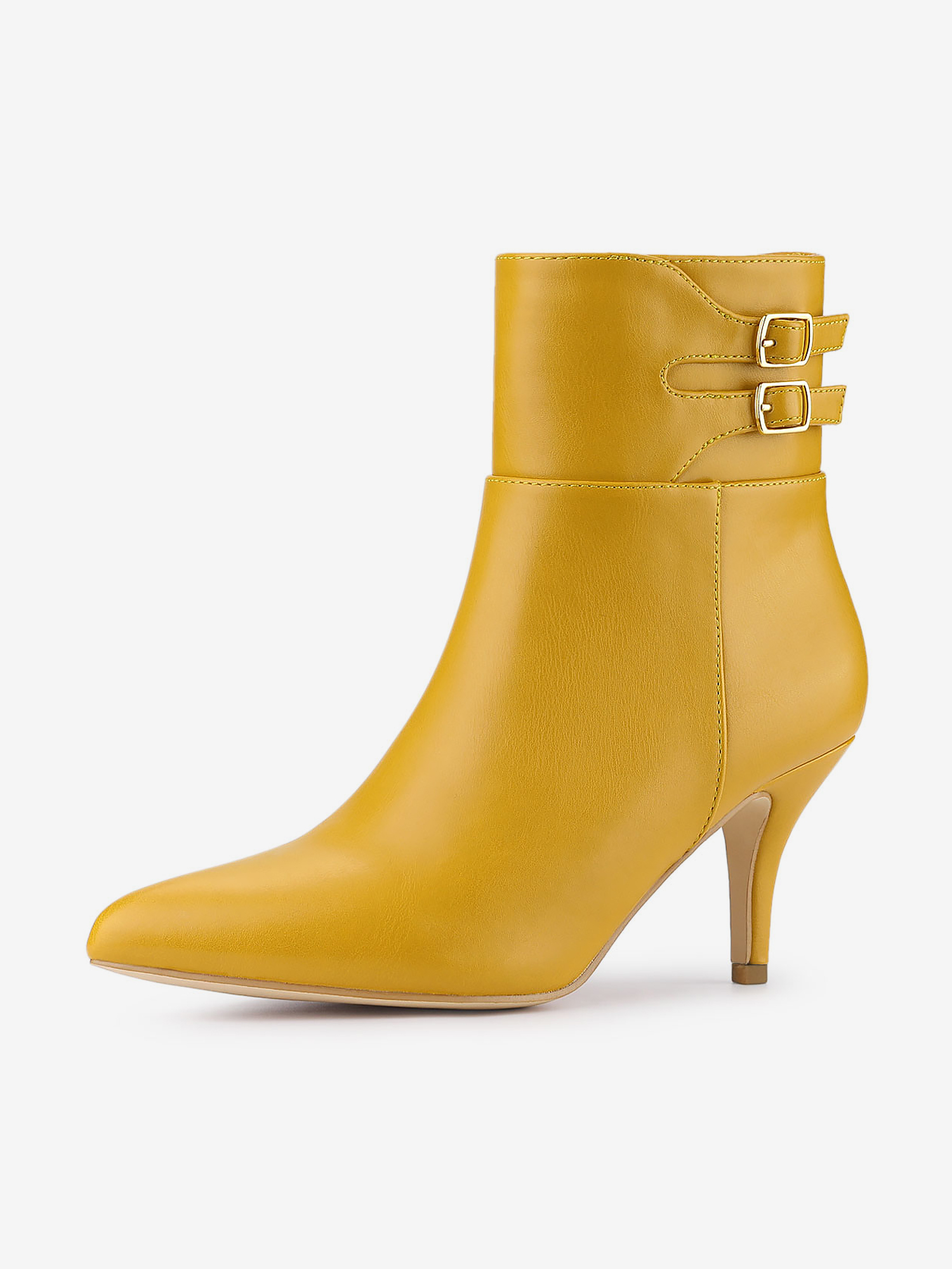 Pointed Toe Buckle Stiletto Heel Ankle Boots Yellow/8 - Allegra K catalog