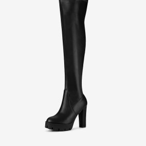 Platform Chunky Heel Over Knee High Side Zipper Boots Black/6 - Allegra K catalog