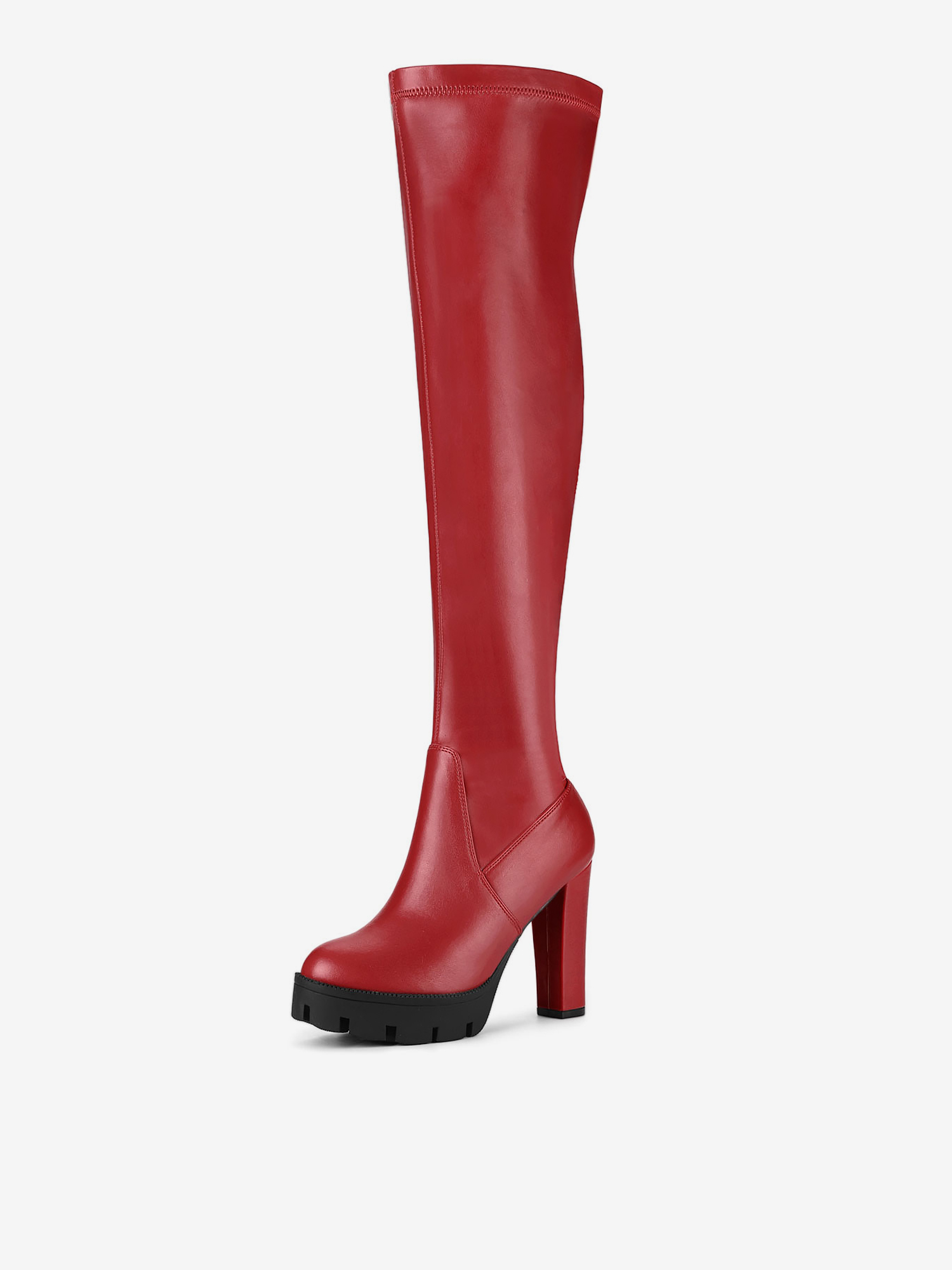 Platform Chunky Heel Over Knee High Side Zipper Boots Red/8 - Allegra K catalog