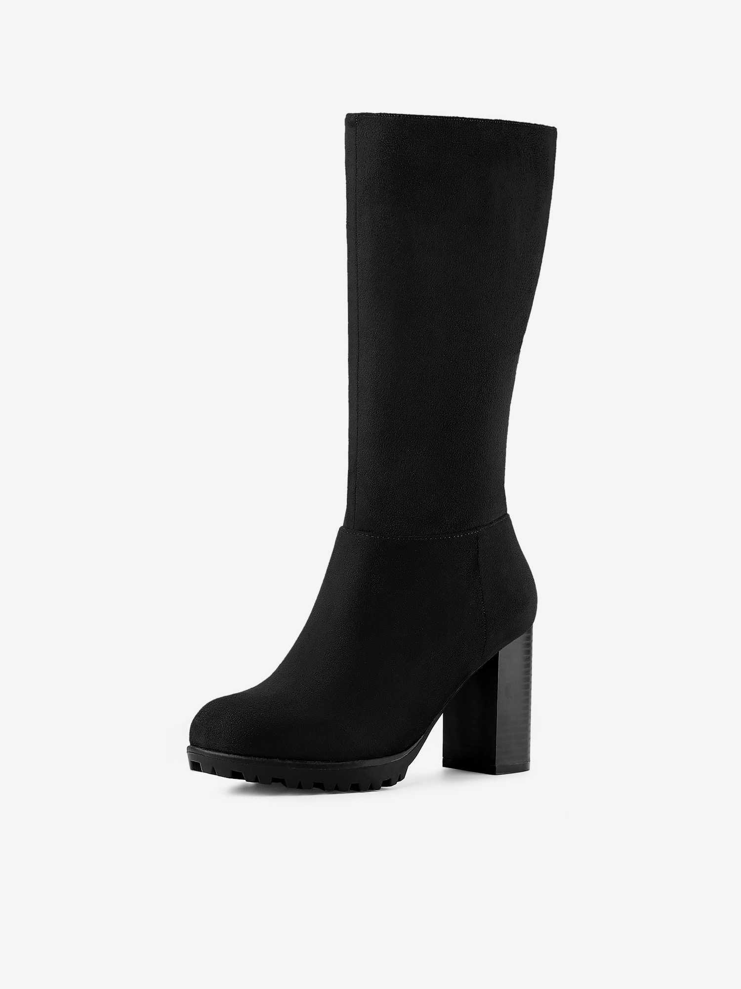 Faux Suede Mid Calf Block Heel Side Zipper Mid-Calf Boots Black/7 - Allegra K catalog