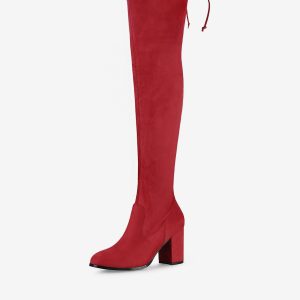 Round Toe Chunky Heel Over the Knee High Boots Red/5.5 - Allegra K catalog
