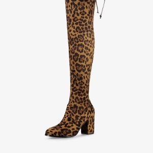 Round Toe Chunky Heel Over the Knee High Boots Leopard/7 - Allegra K catalog