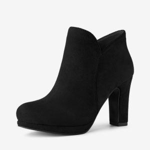Round Toe Chunky Heel Ankle Heel Boots Black/6 - Allegra K catalog