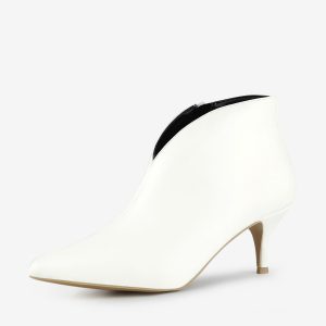 Cutout Pointy Toe Stiletto Heel Boots Ankle Booties White/5.5 - Allegra K catalog