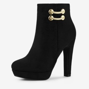 Round Toe Chunky High Heel Platform Ankle Boots Black/7 - Allegra K catalog