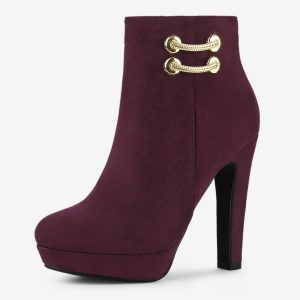 Round Toe Chunky High Heel Platform Ankle Boots Burgundy/7.5 - Allegra K catalog