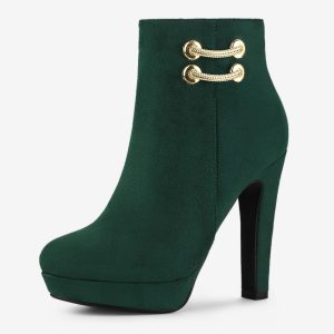 Round Toe Chunky High Heel Platform Ankle Boots Green/6 - Allegra K catalog