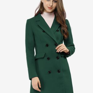 Winter Long Sleeve Notched Lapel Double Breasted Trench Coat Green/S - Allegra K catalog