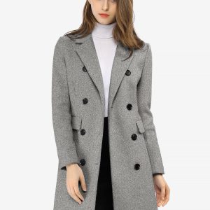 Winter Long Sleeve Notched Lapel Double Breasted Trench Coat Grey/S - Allegra K catalog