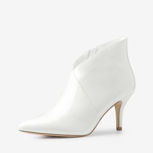 V Shape Pointed Toe Stiletto Heel Ankle Boots White/8 - Allegra K catalog