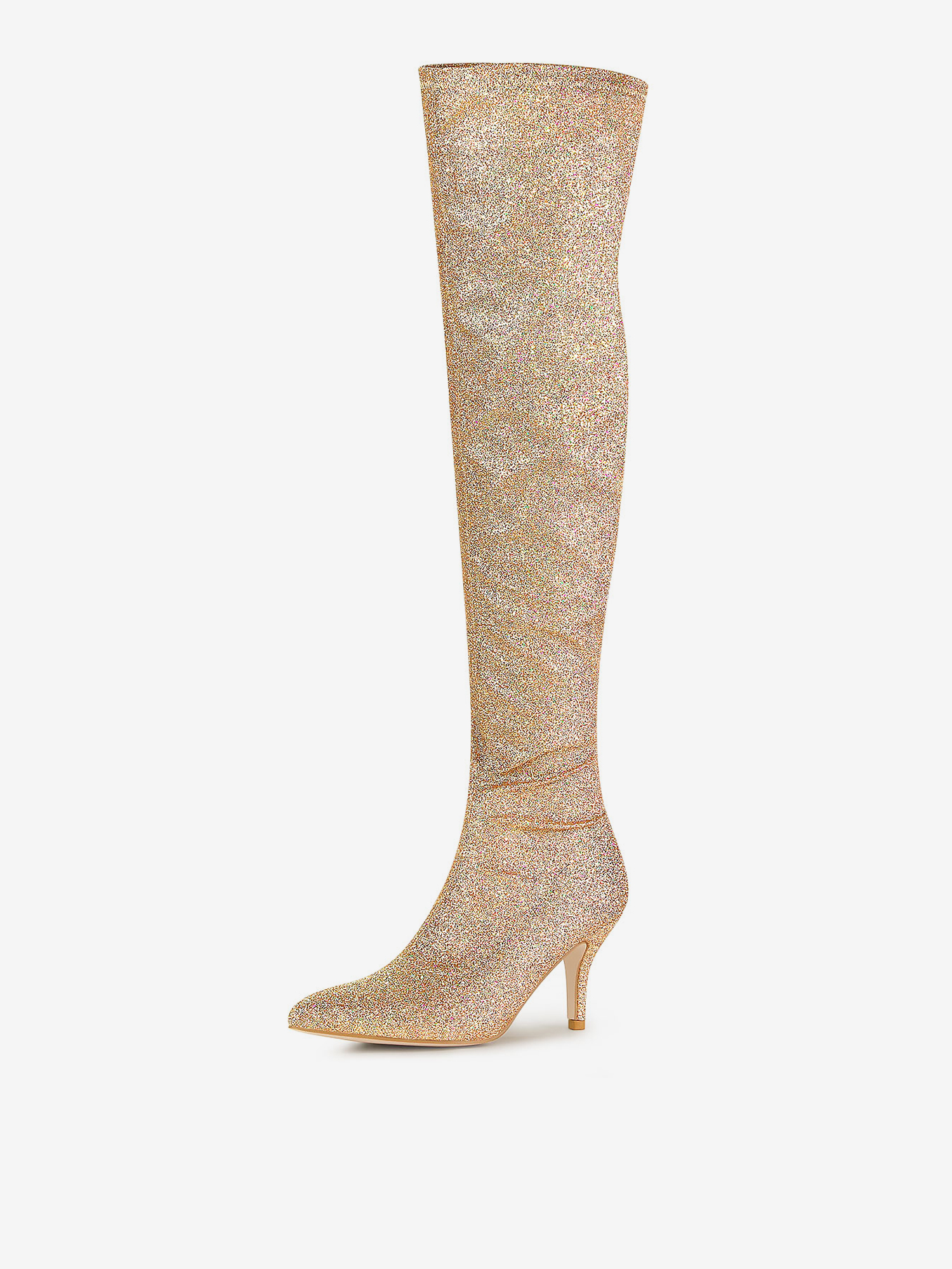 Glitter Pointed Toe Stiletto Heel Over the Knee High Boots Gold/8 - Allegra K catalog