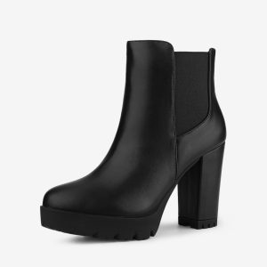 Round Toe Zipper Block Heel Platform Ankle Boots Black/6.5 - Allegra K catalog