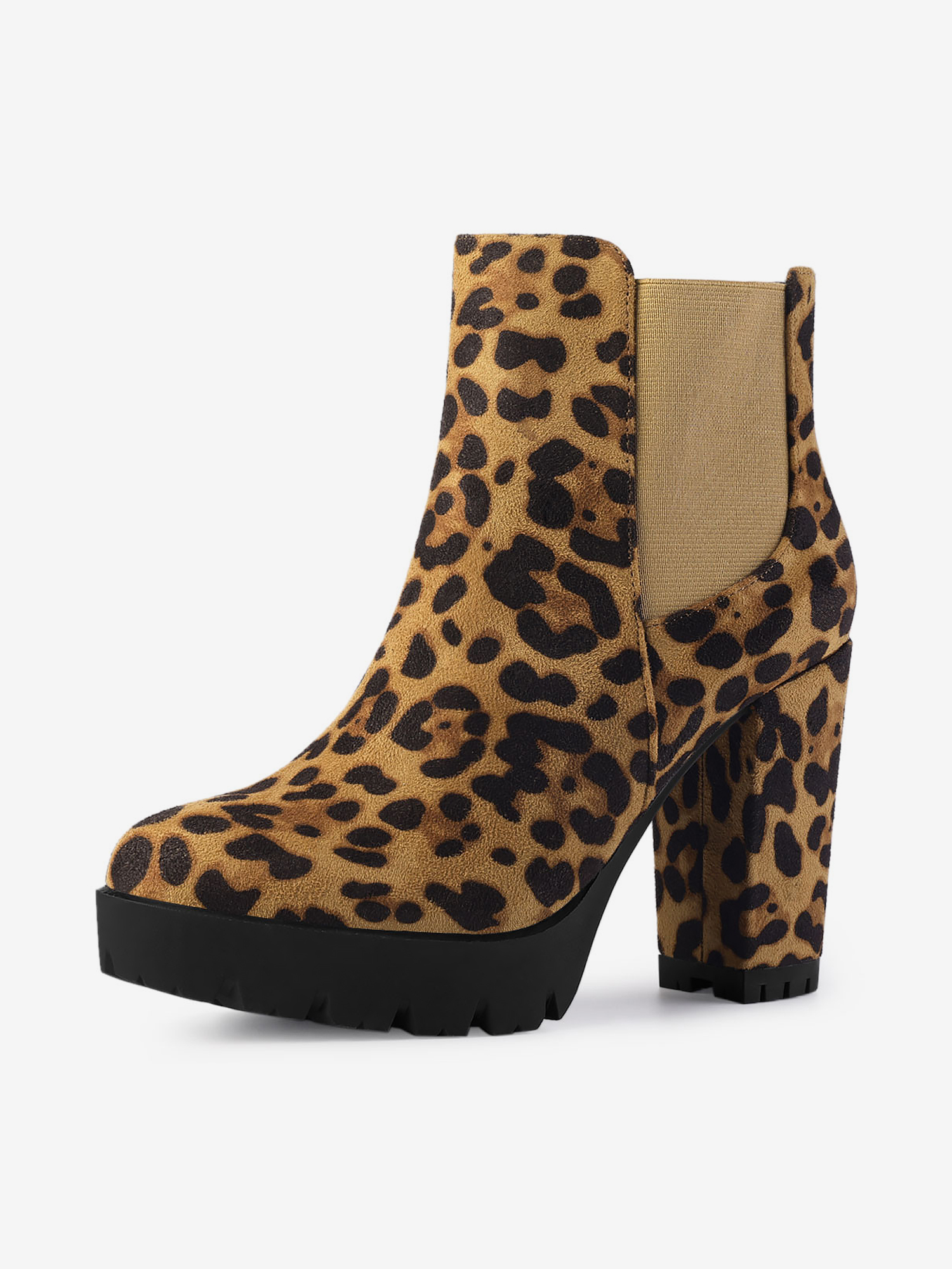 Round Toe Zipper Block Heel Platform Ankle Boots Leopard/6.5 - Allegra K catalog