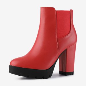 Round Toe Zipper Block Heel Platform Ankle Boots Red/6 - Allegra K catalog