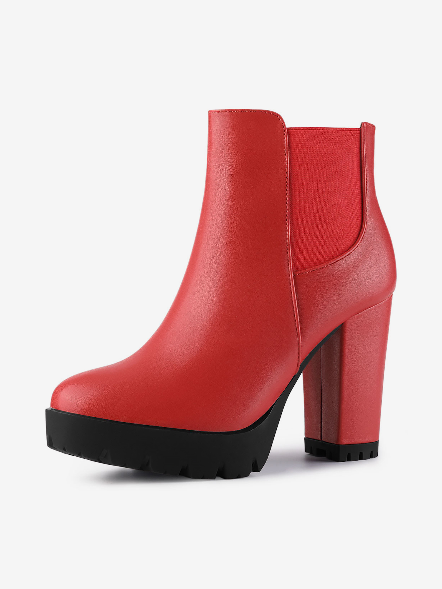 Round Toe Zipper Block Heel Platform Ankle Boots Red/8 - Allegra K catalog