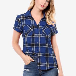Button Down Cotton Classic Western Plaid Shirt Blue/XL - Allegra K catalog