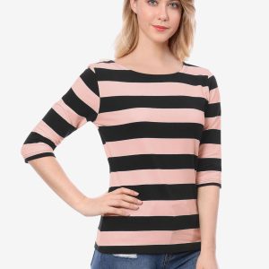 Halloween 3/4 Sleeve T-shirt Casual Boat Neck Slim Fit Tee Pink Black/XS - Allegra K catalog