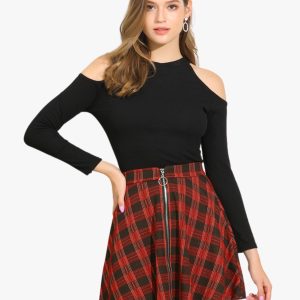 Christmas Plaid Skater Casual Flare Zip-Up Mini Skirt Red/S - Allegra K catalog
