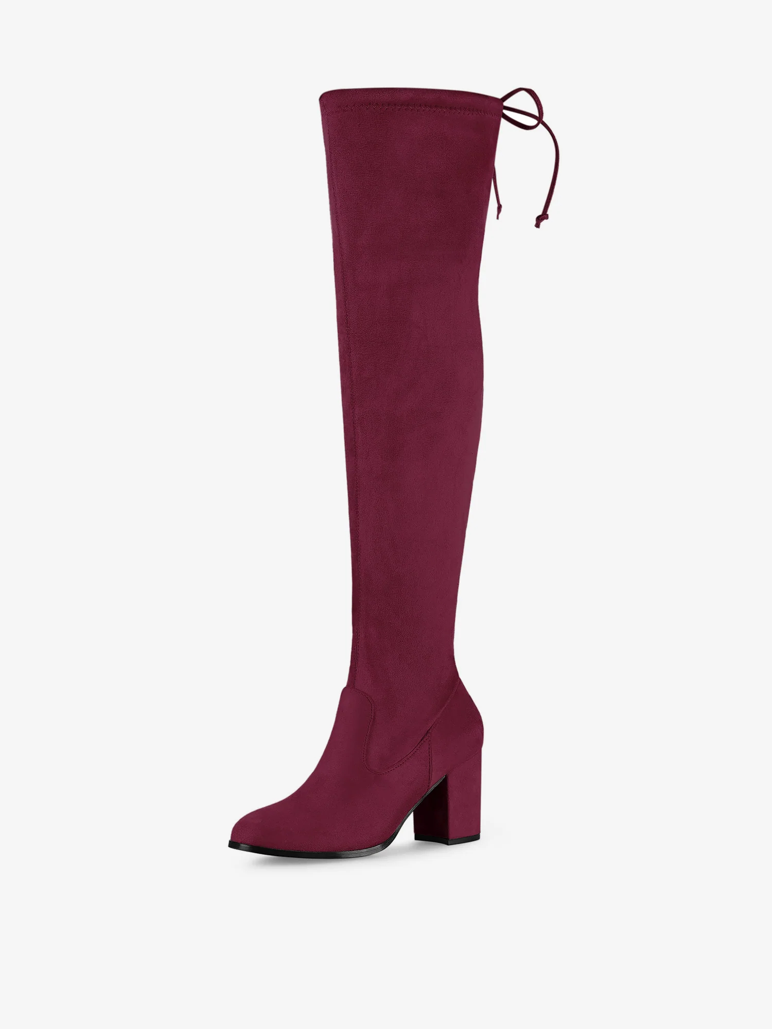 Round Toe Chunky Heel Over the Knee High Boots Burgundy/8 - Allegra K catalog
