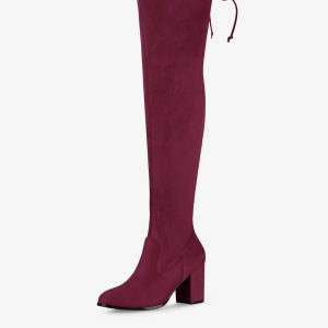 Round Toe Chunky Heel Over the Knee High Boots Burgundy/9.5 - Allegra K catalog
