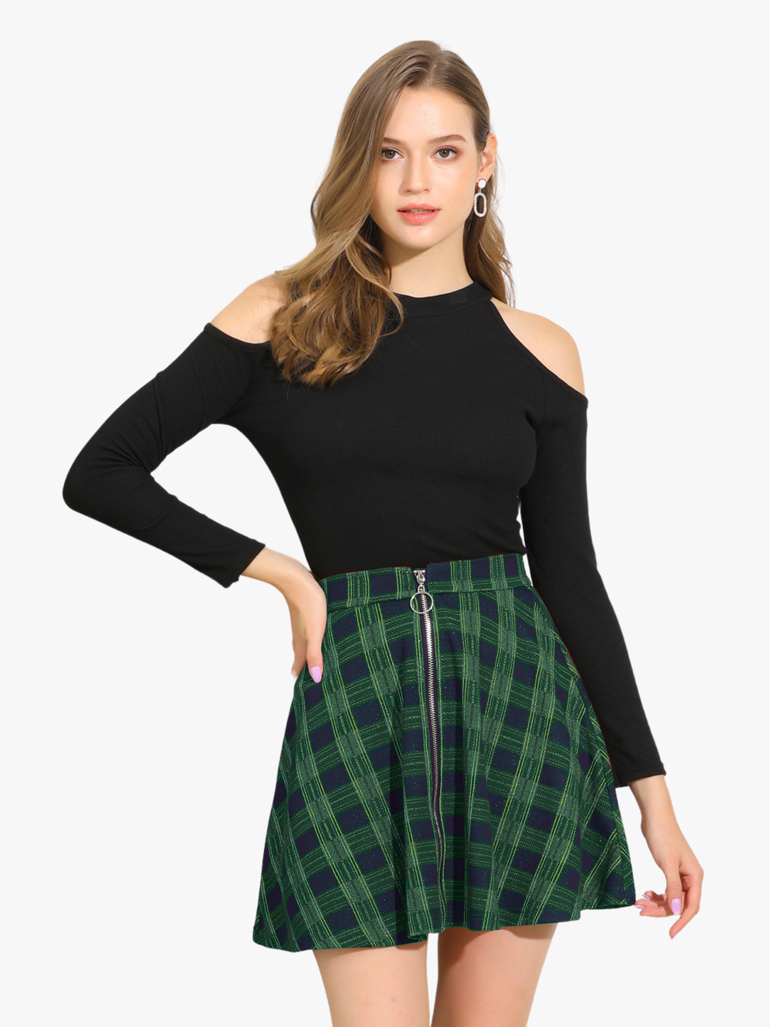 Christmas Plaid Skater Casual Flare Zip-Up Mini Skirt Green/XL - Allegra K catalog