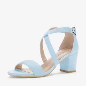 Faux Suede Crisscross Ankle Strap Block Heel Sandals Blue/6 - Allegra K catalog