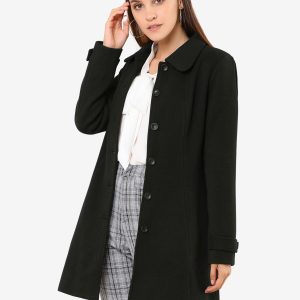 Peter Pan Collar Single Breasted Overcoat Winter Pea Coat Black/M - Allegra K catalog