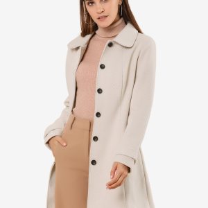 Peter Pan Collar Single Breasted Overcoat Winter Pea Coat Beige/M - Allegra K catalog