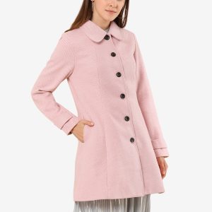 Peter Pan Collar Single Breasted Overcoat Winter Pea Coat Pink/L - Allegra K catalog