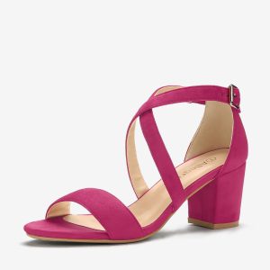 Faux Suede Crisscross Ankle Strap Block Heel Sandals Hot Pink/7 - Allegra K catalog