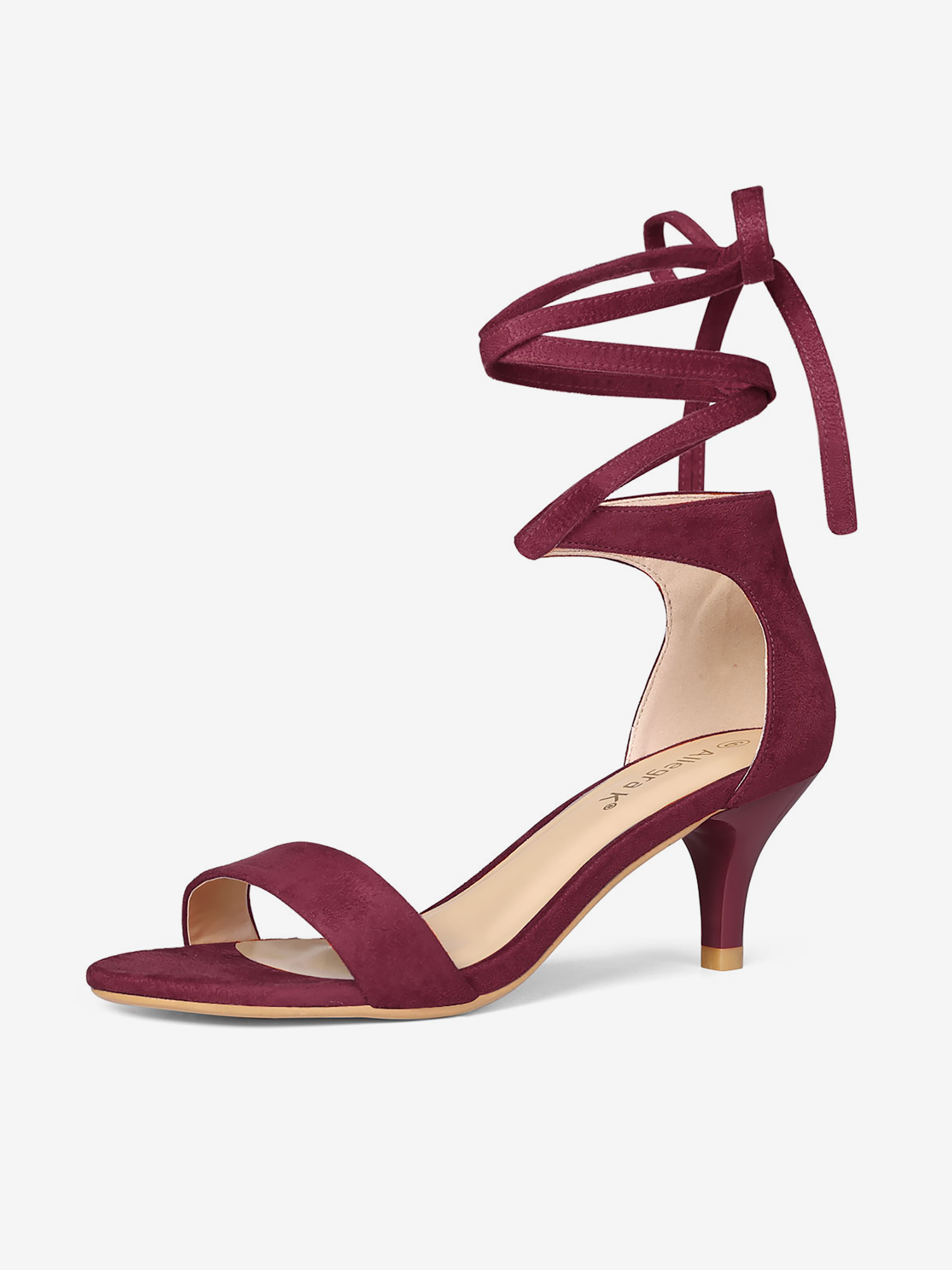 Faux Suede Open Toe Kitten Heel Lace Up Sandals Burgundy/8.5 - Allegra K catalog