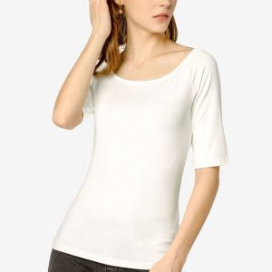 Scoop Neck Half Sleeves Fitted Layering Soft T-Shirt Beige/3XL - Allegra K catalog