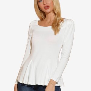 Long Sleeve Scoop Neck Casual Peplum Blouse White/M - Allegra K catalog