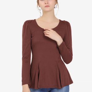Long Sleeve Scoop Neck Casual Peplum Blouse Caramel/XS - Allegra K catalog