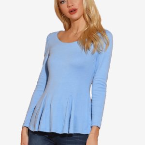 Long Sleeve Scoop Neck Casual Peplum Blouse Light Blue/XS - Allegra K catalog