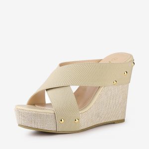Crisscrossing Strap Platform Slide Wedge Sandals Beige/7 - Allegra K catalog