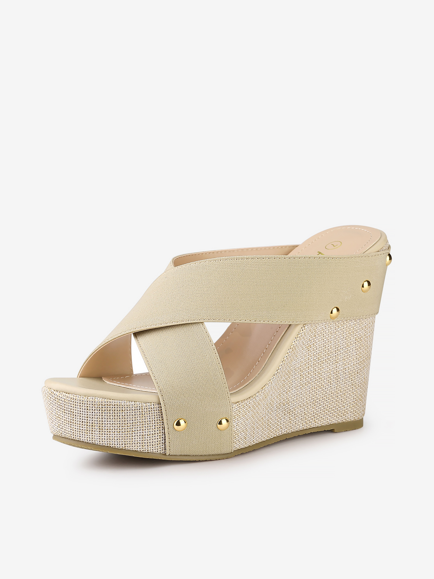 Crisscrossing Strap Platform Slide Wedge Sandals Beige/8.5 - Allegra K catalog