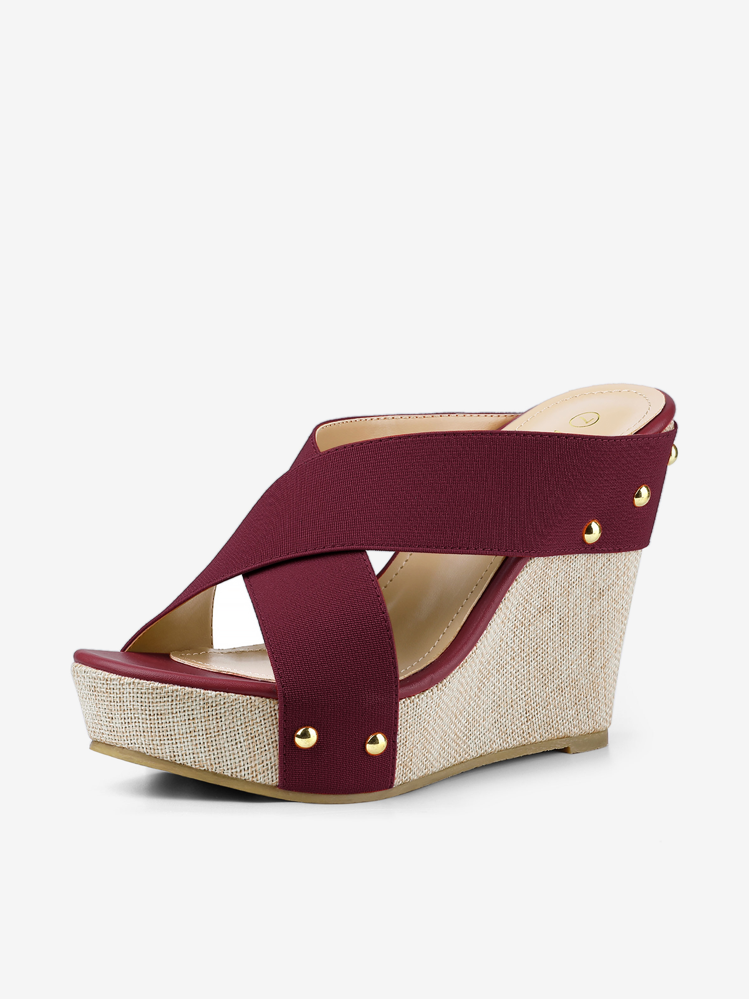 Crisscrossing Strap Platform Slide Wedge Sandals Burgundy/6 - Allegra K catalog