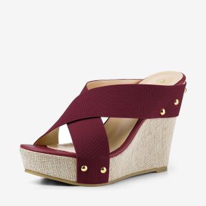 Crisscrossing Strap Platform Slide Wedge Sandals Burgundy/10 - Allegra K catalog