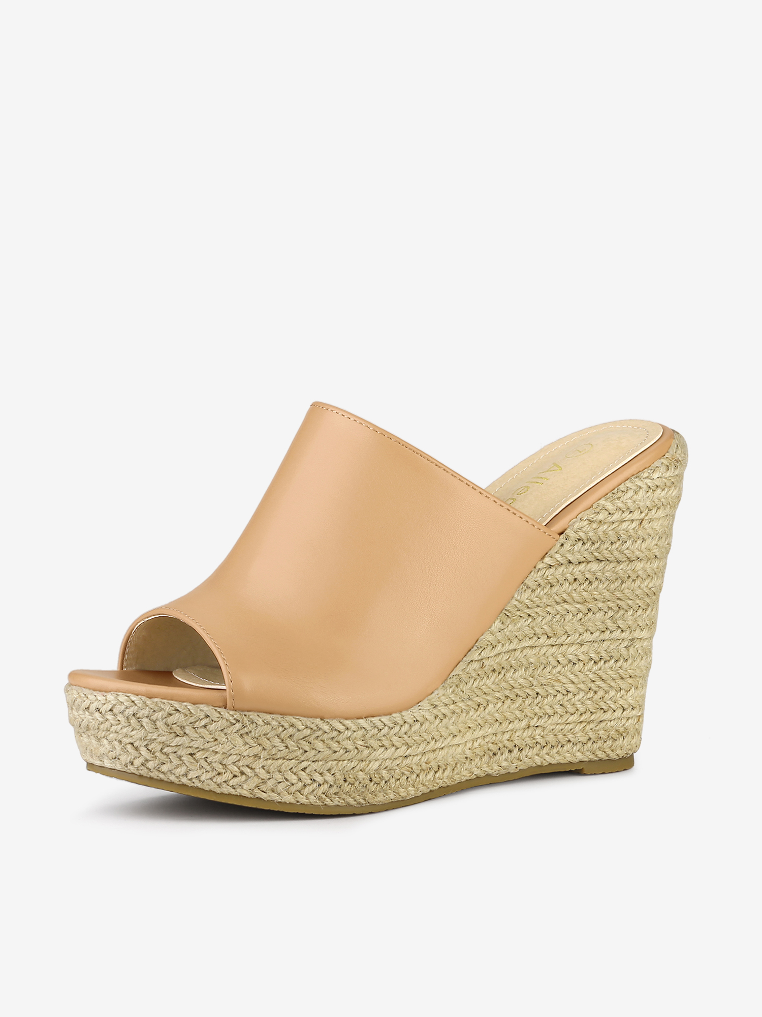 PU Leather Open Toe Espadrille Wedge Platform Mules Nude/7.5 - Allegra K catalog