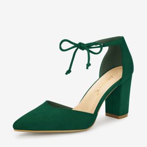 Tapered Straps Ankle Tie Point Toe Chunky Heel Pumps Green/9 - Allegra K catalog