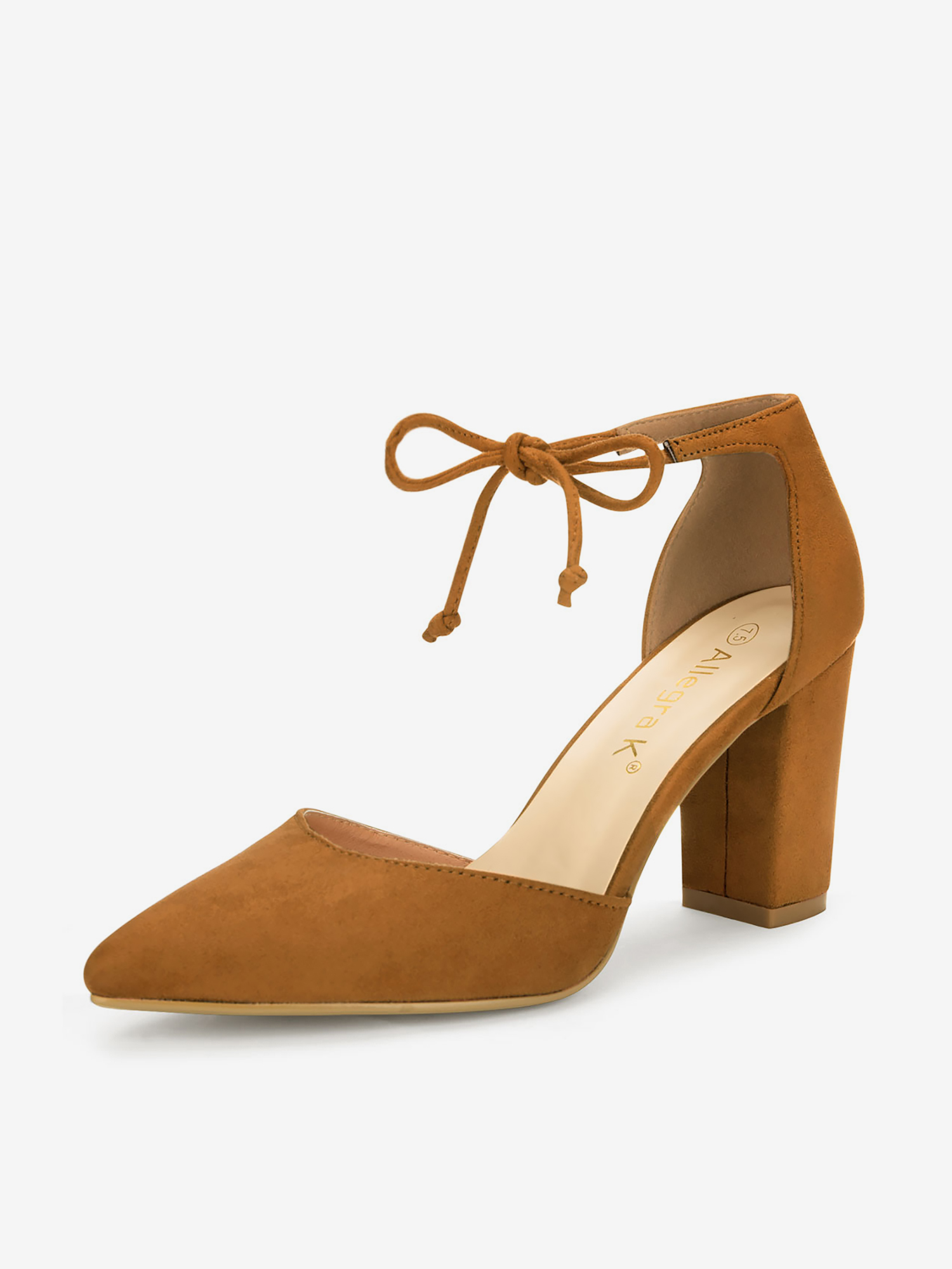 Tapered Straps Ankle Tie Point Toe Chunky Heel Pumps Brown/7.5 - Allegra K catalog