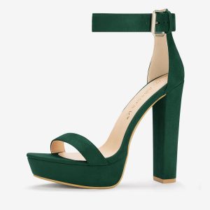Faux Suede Platform Ankle Strap Chunky High Heel Sandals Green/6 - Allegra K catalog